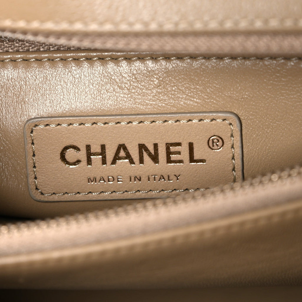 Caviar Lizard Embossed Quilted Small Coco Handle Flap Dark Beige
