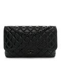 Shiny Distressed Calfskin Quilted Jumbo Double Flap So Black