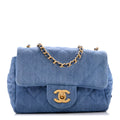 Denim Quilted Mini Pearl Crush Flap Blue