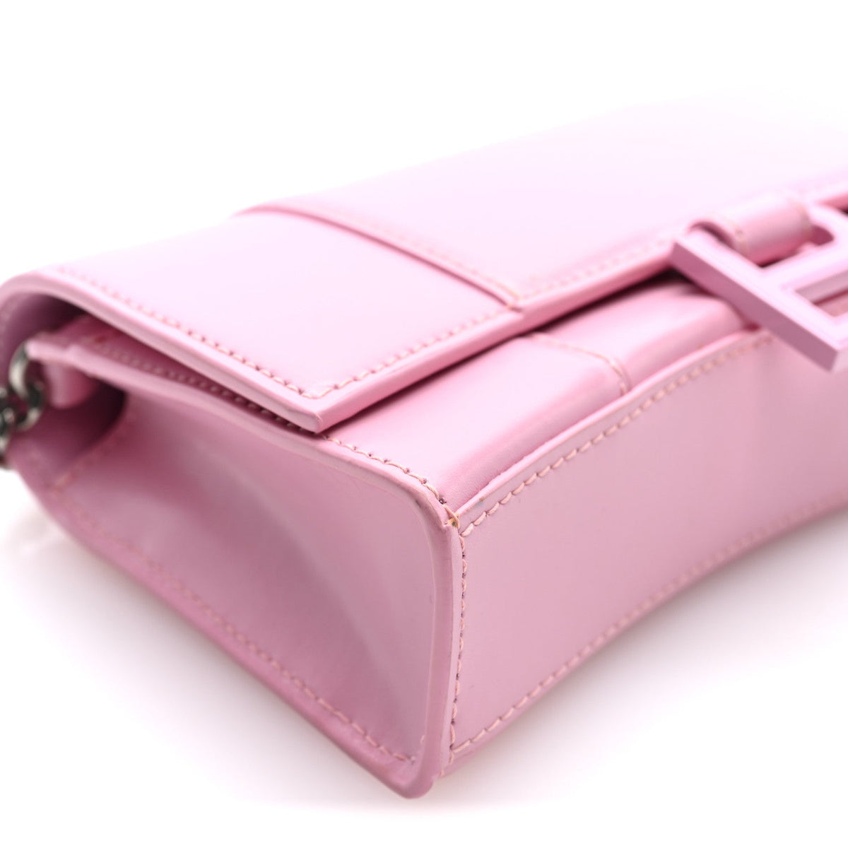 Shiny Box Calfskin Tonal B Hourglass Chain Bag Candy Pink