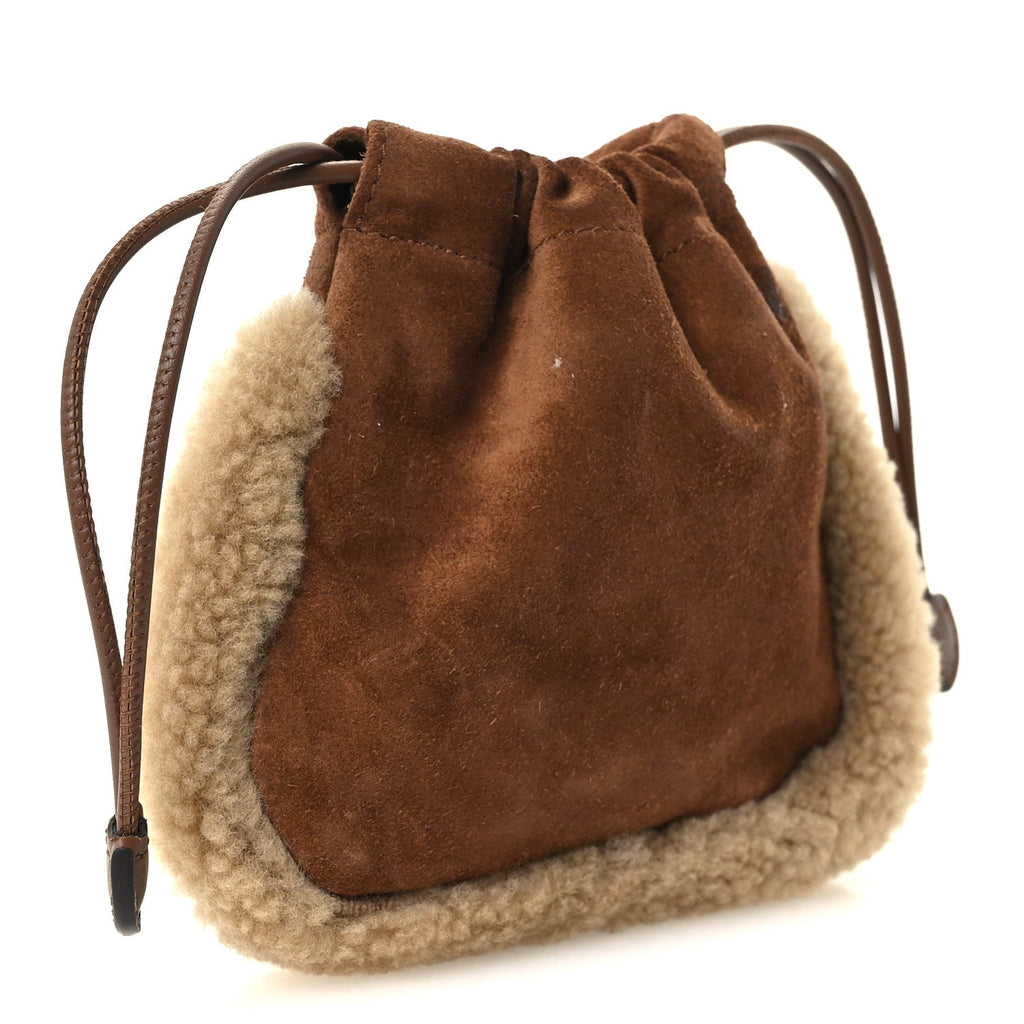 Suede Shearling Nano Pouch Keyring Bag Charm Brown