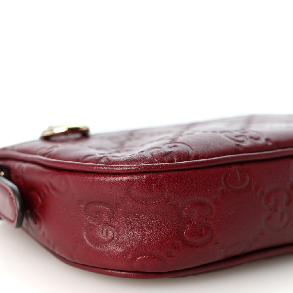 GG Calfskin Embossed Emblem Mini Shoulder Bag Rosso Ancora