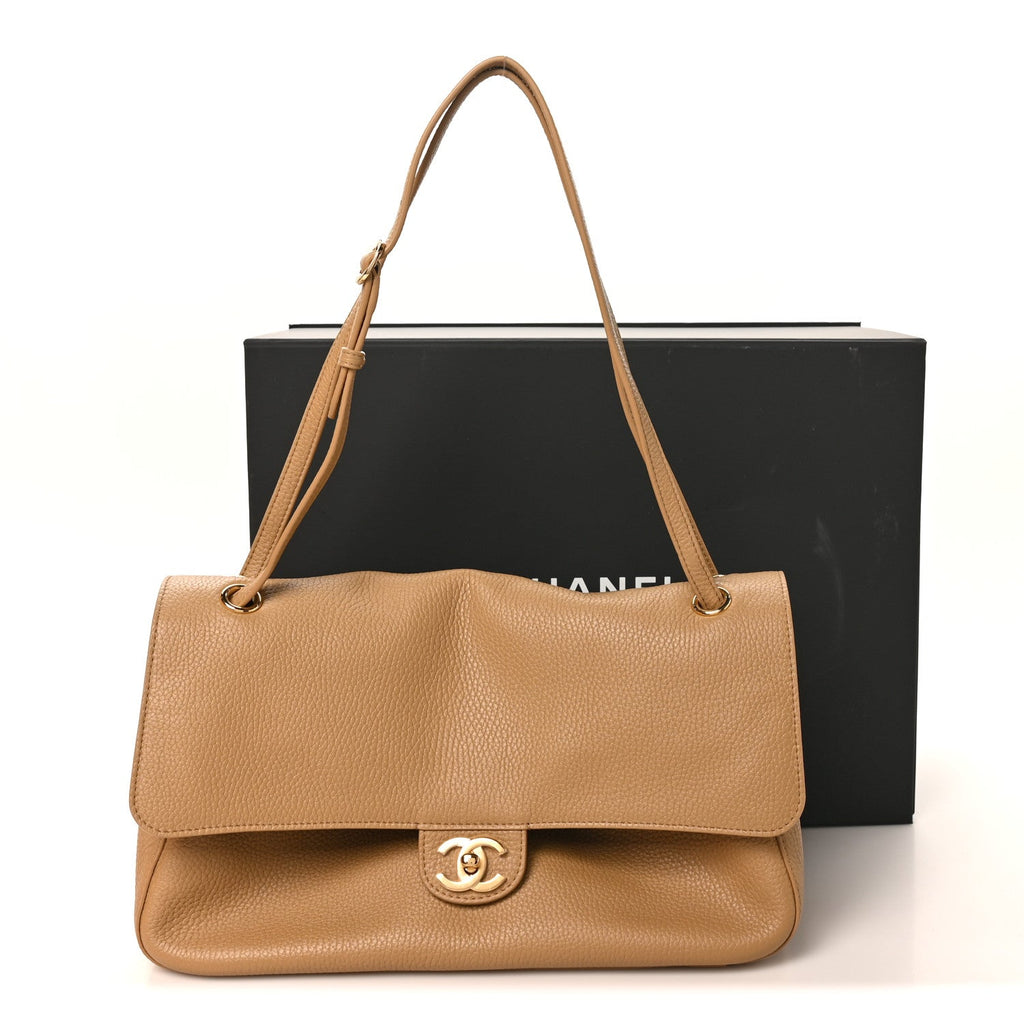 Grained Calfskin Small Souplissimo Maxi Flap Dark Beige