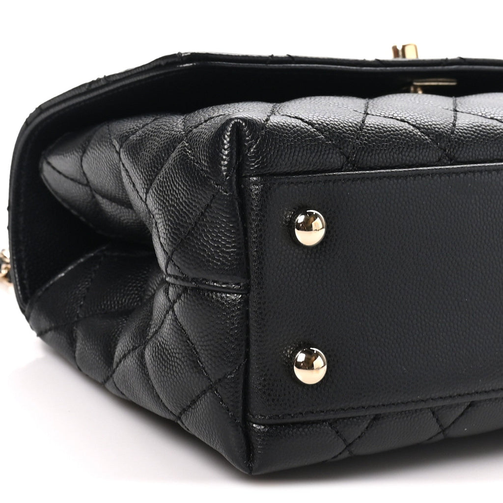 Caviar Quilted Lizard Embossed Mini Coco Handle Flap  Black