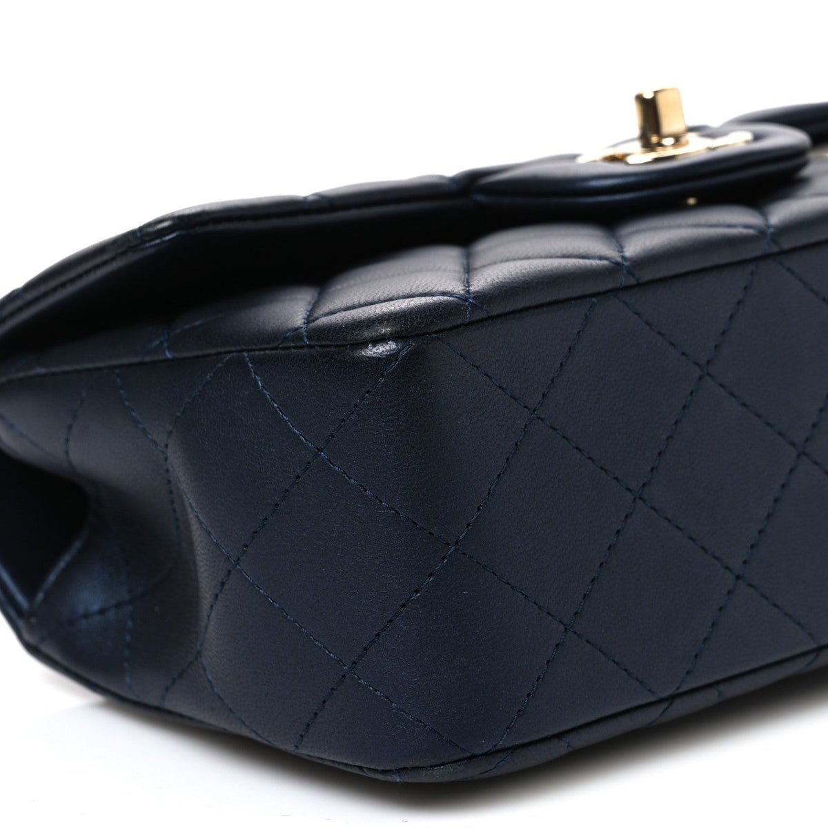 Iridescent Lambskin Quilted Mini Top Handle Rectangular Flap Dark Blue