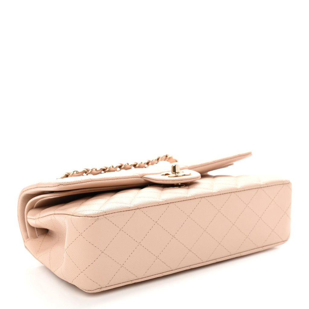 Caviar Quilted Medium Double Flap Light Beige