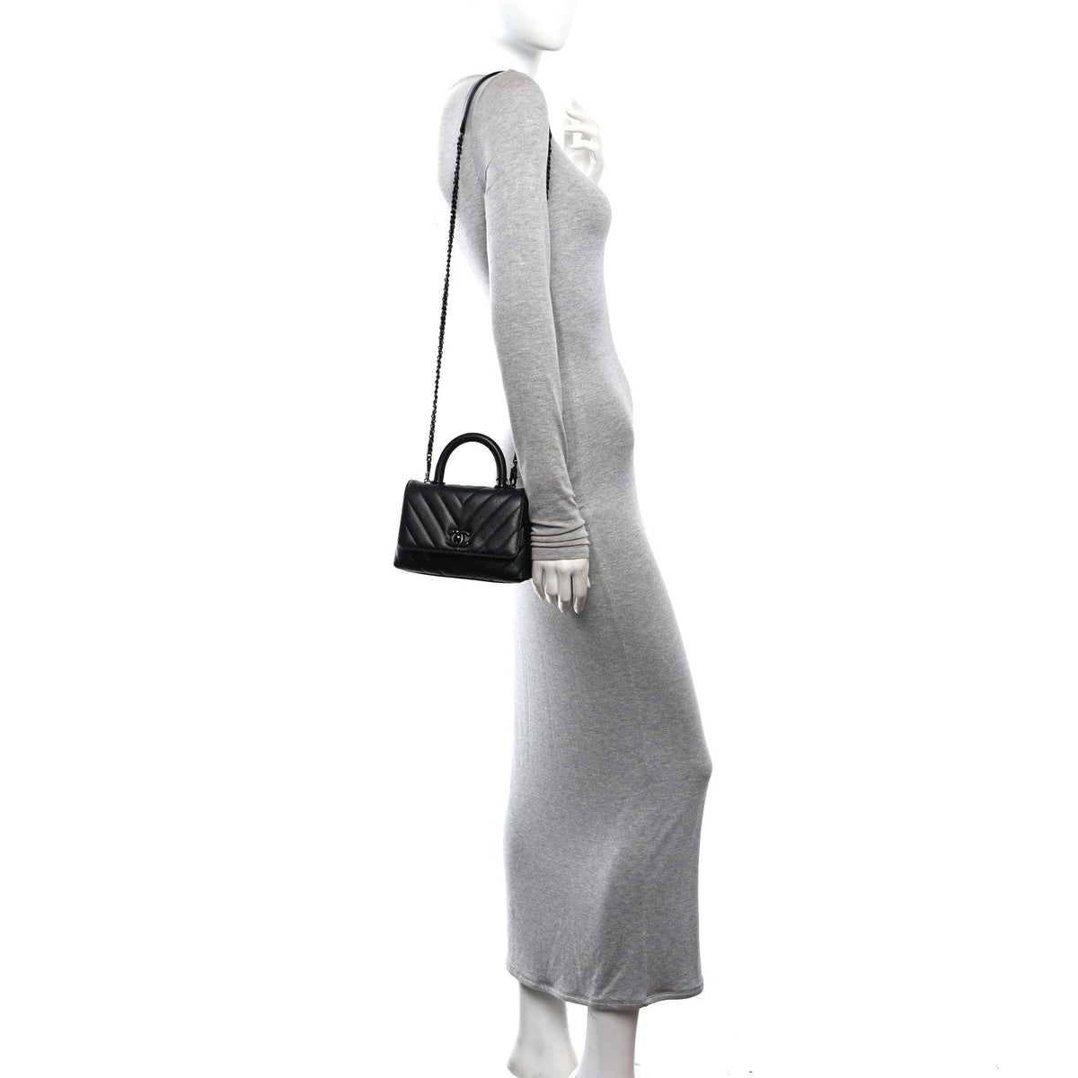 Caviar Chevron Quilted Extra Mini Coco Handle Flap So Black
