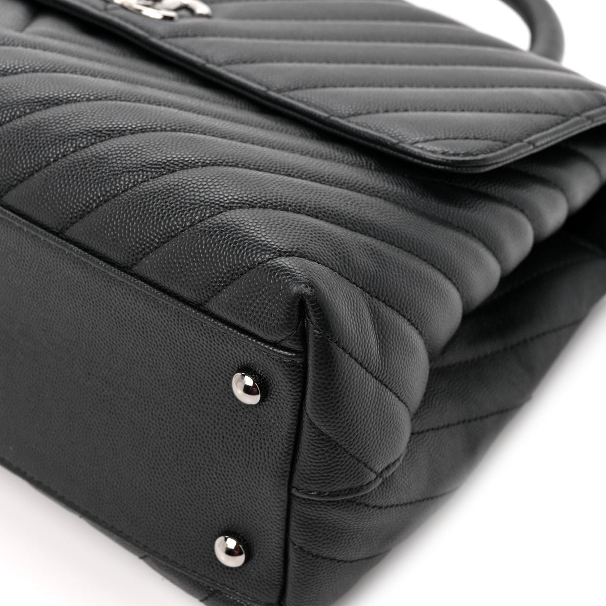 Caviar Chevron Quilted Medium Coco Handle Flap Black