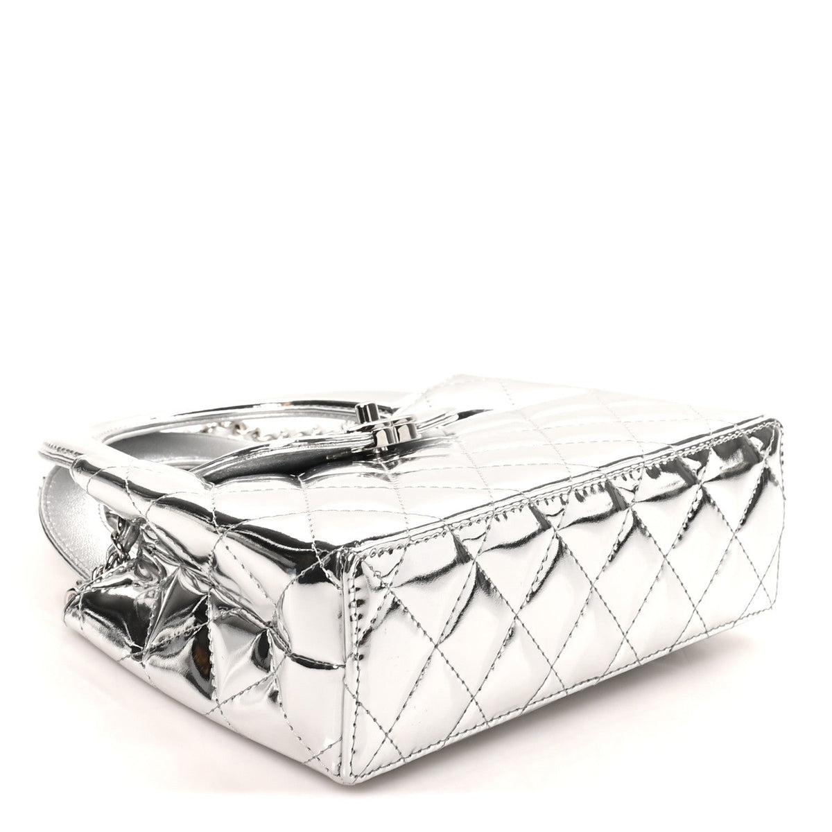 Mirror Calfskin Metallic Calfskin Quilted Nano Kelly Shopper Silvery