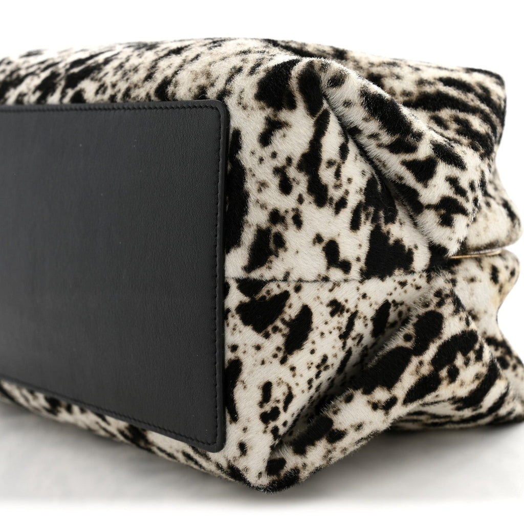 Lambskin Pony Hair Printed Clutch With Chain Black White