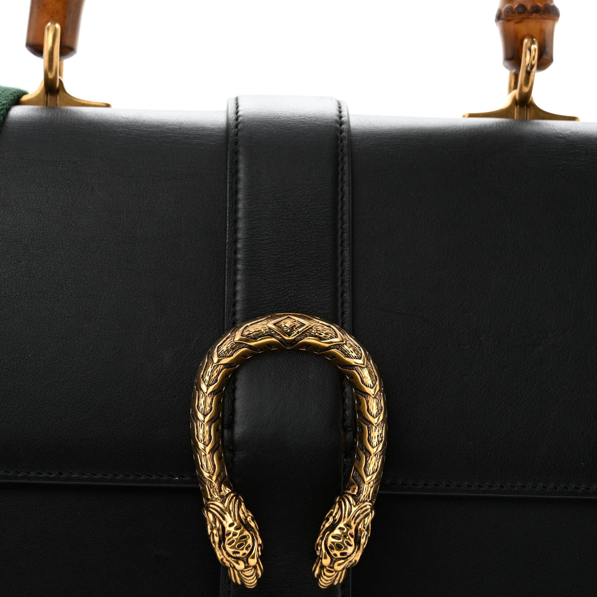 Moon Calfskin Web Large Dionysus Bamboo Top Handle Bag Black