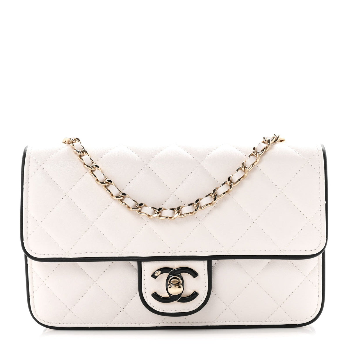 Lambskin Quilted Resin CC Mini Flap Bag White Black