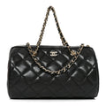 Caviar Quilted Barrel Clutch With Chain  Black