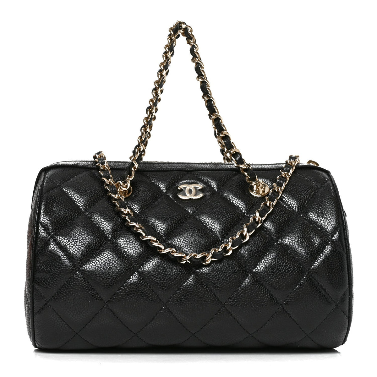 Caviar Quilted Barrel Clutch With Chain  Black