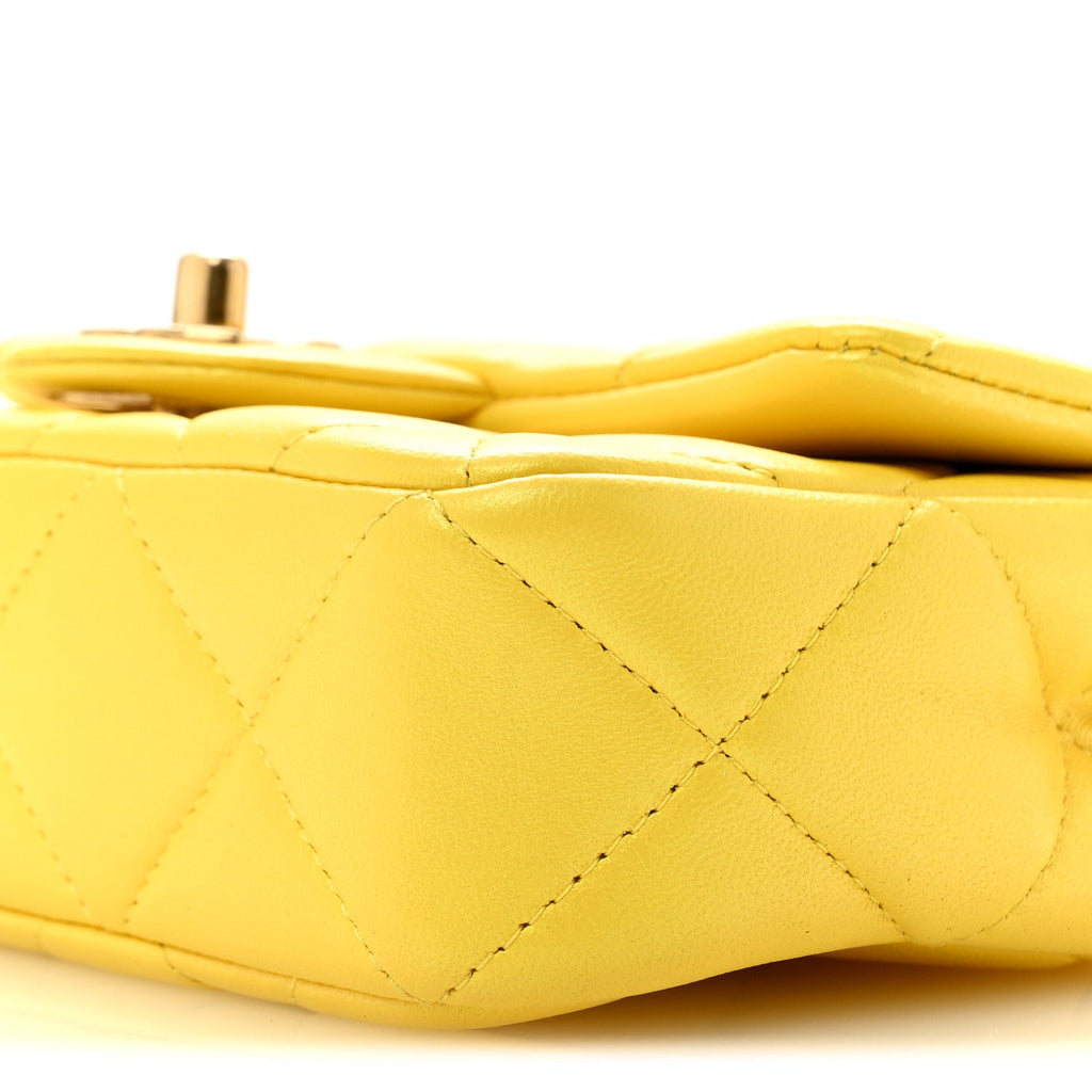 Pearly Lambskin Pearl Quilted Mini Flap Yellow