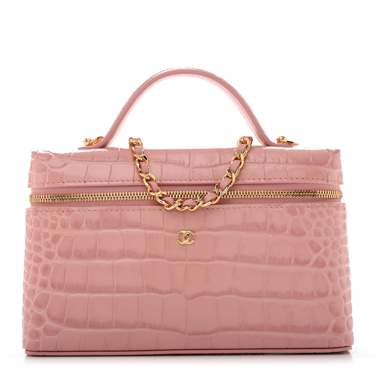 Calfskin Crocodile Embossed Crococo Exoticoco Vanity With Chain Light Pink