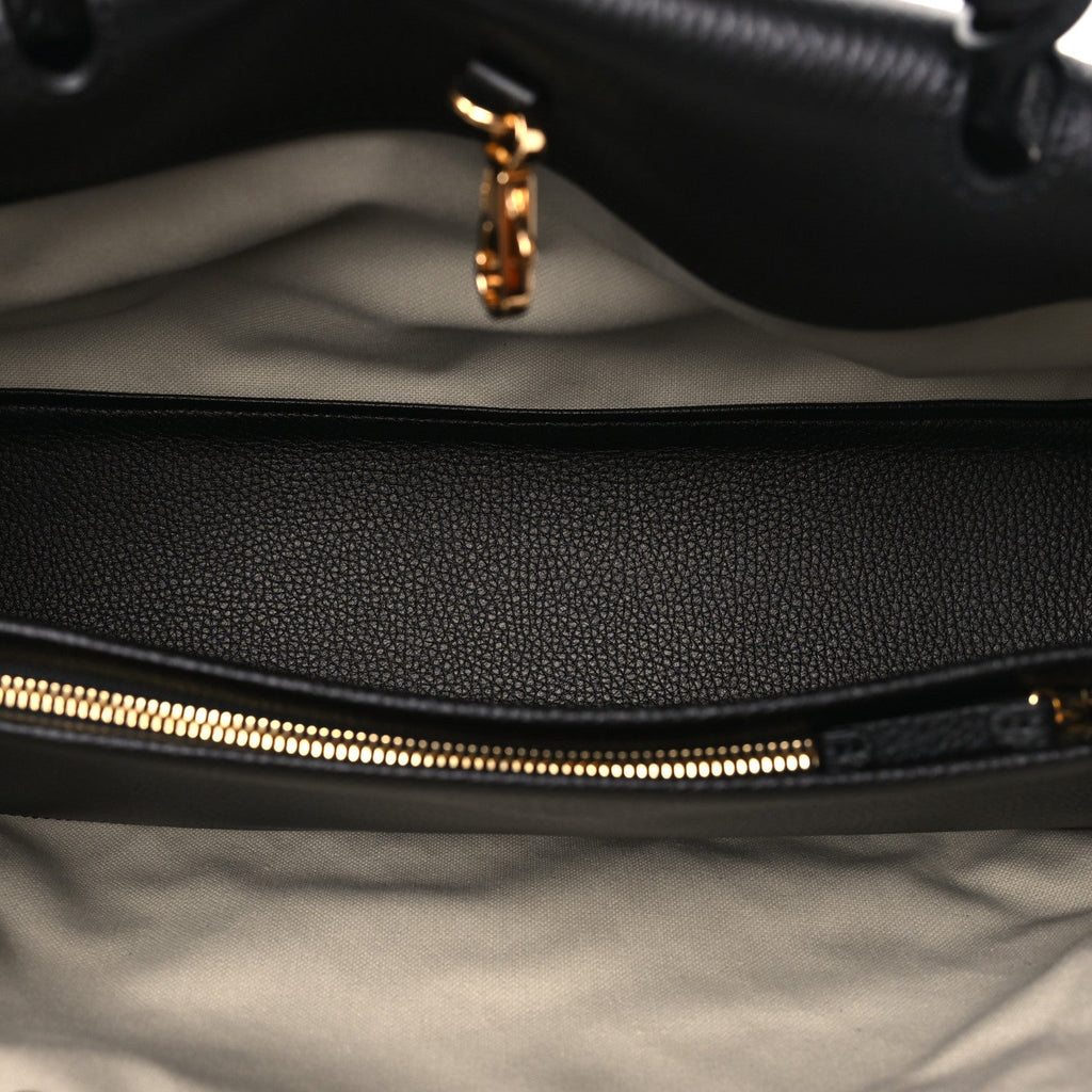Grained Calfskin Stitched Urban Essentials Shopping Bag Black