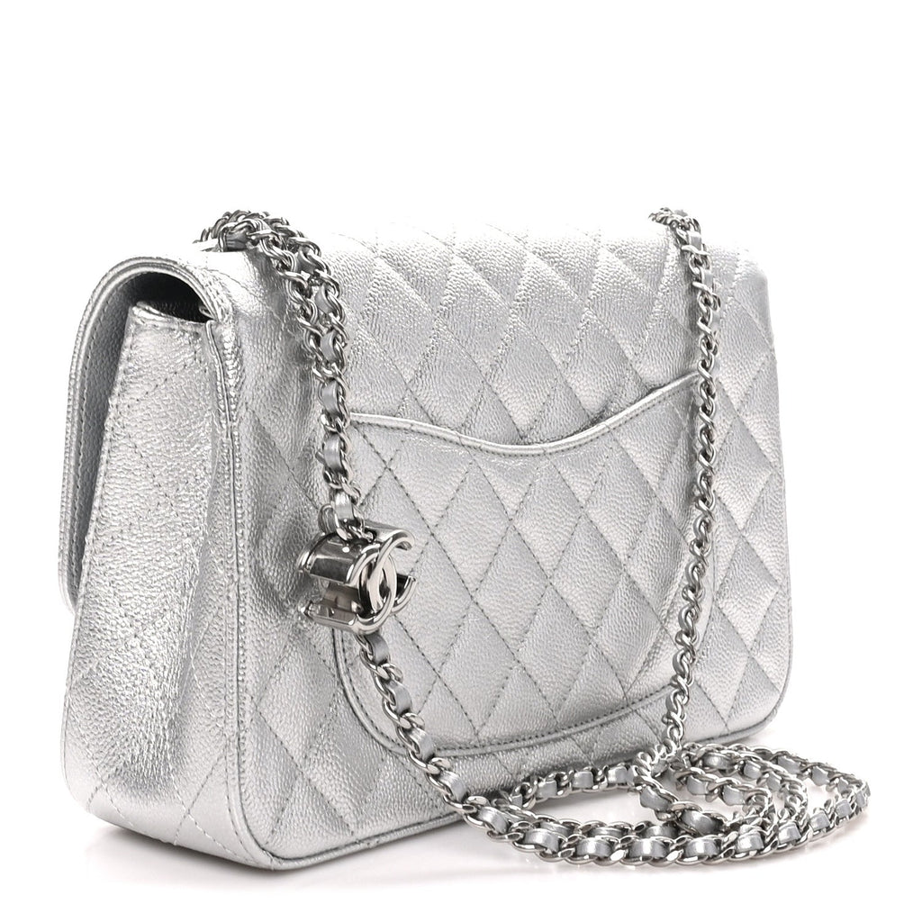 Metallic Caviar Quilted Medium CC Slide Flap Silver