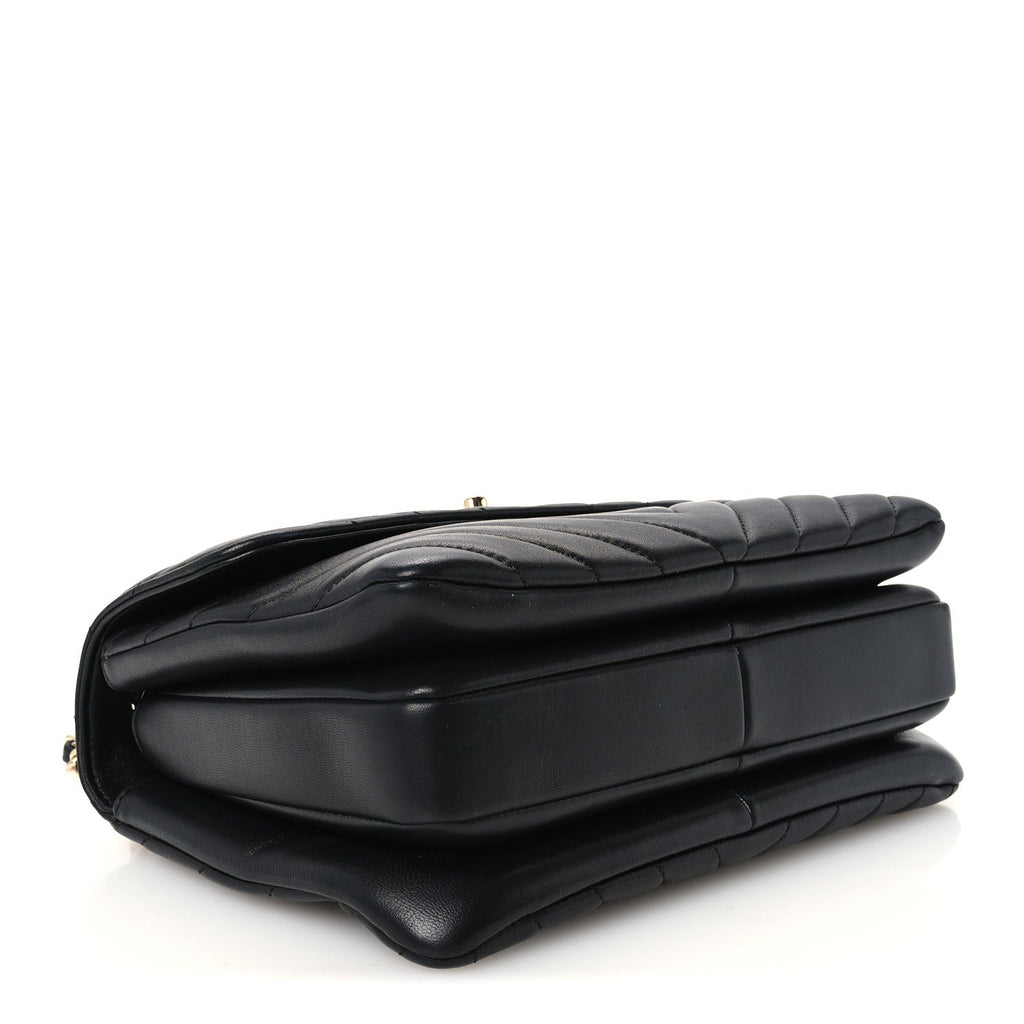 Lambskin Chevron Quilted Small Trendy CC Dual Handle Flap Bag Black