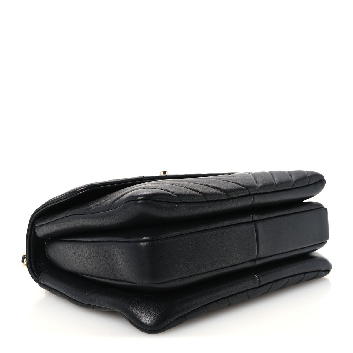 Lambskin Chevron Quilted Small Trendy CC Dual Handle Flap Bag Black