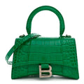 Shiny Calfskin Crocodile Embossed Hourglass Top Handle Bag XS Jade