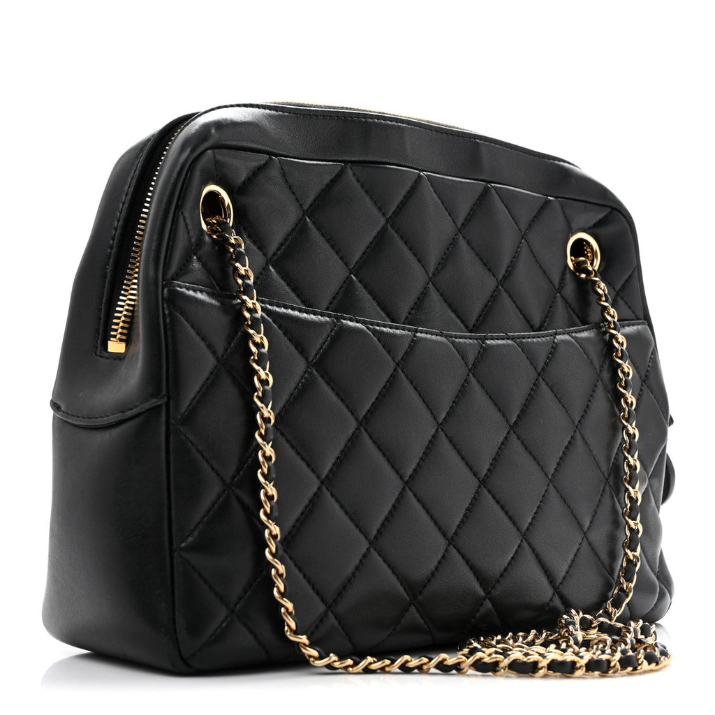 Lambskin Quilted Large Camera Case Black
