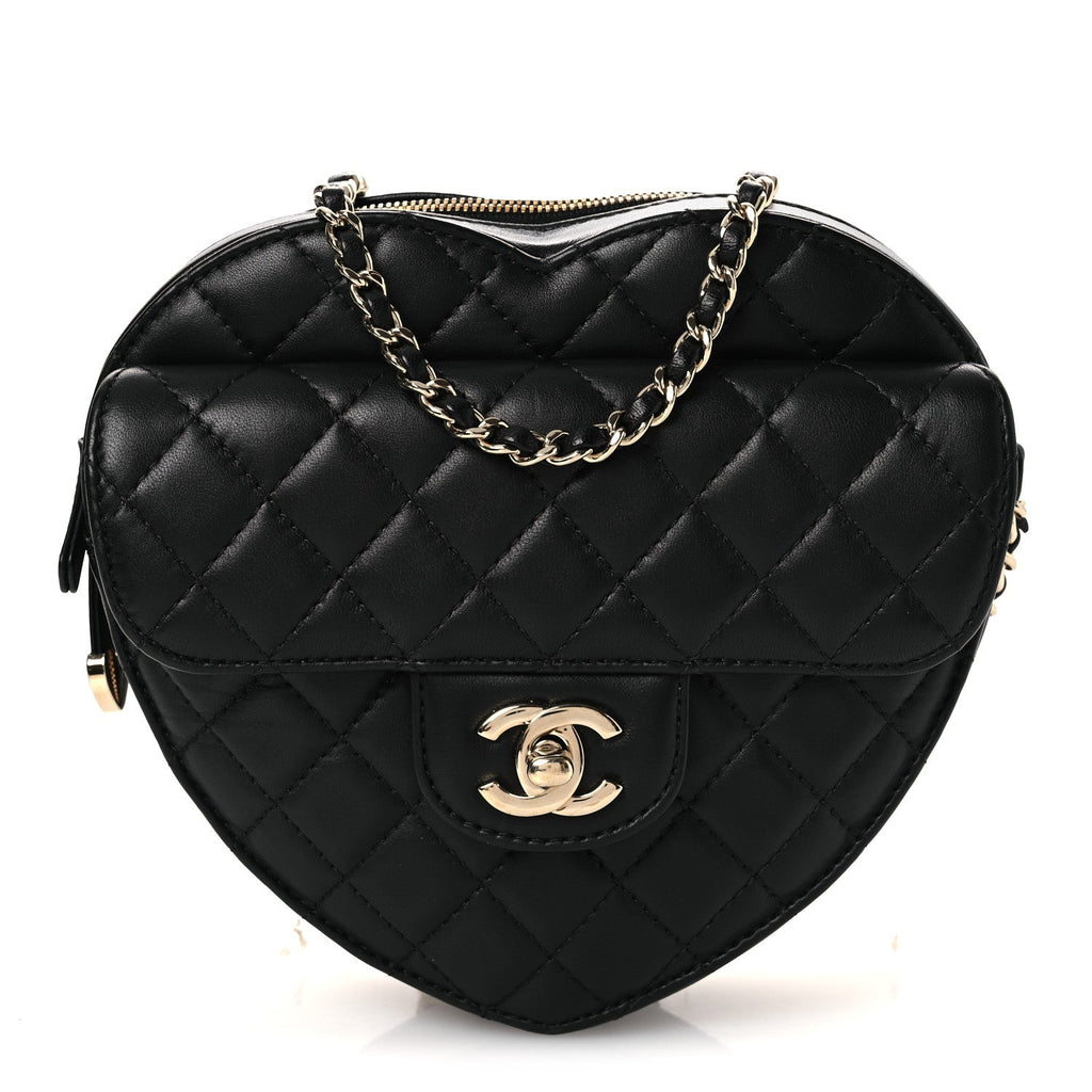 Lambskin Quilted Large CC In Love Heart Bag Black