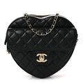 Lambskin Quilted Large CC In Love Heart Bag Black