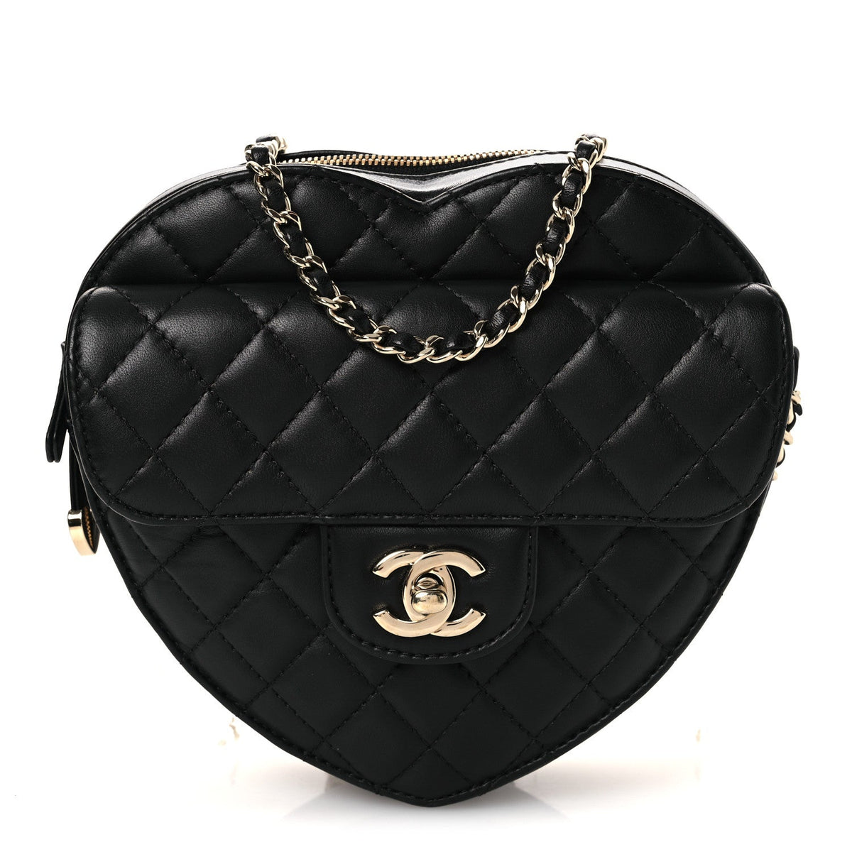 Lambskin Quilted Large CC In Love Heart Bag Black