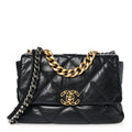 Shiny Goatskin Quilted Large Chanel 19 Flap Black