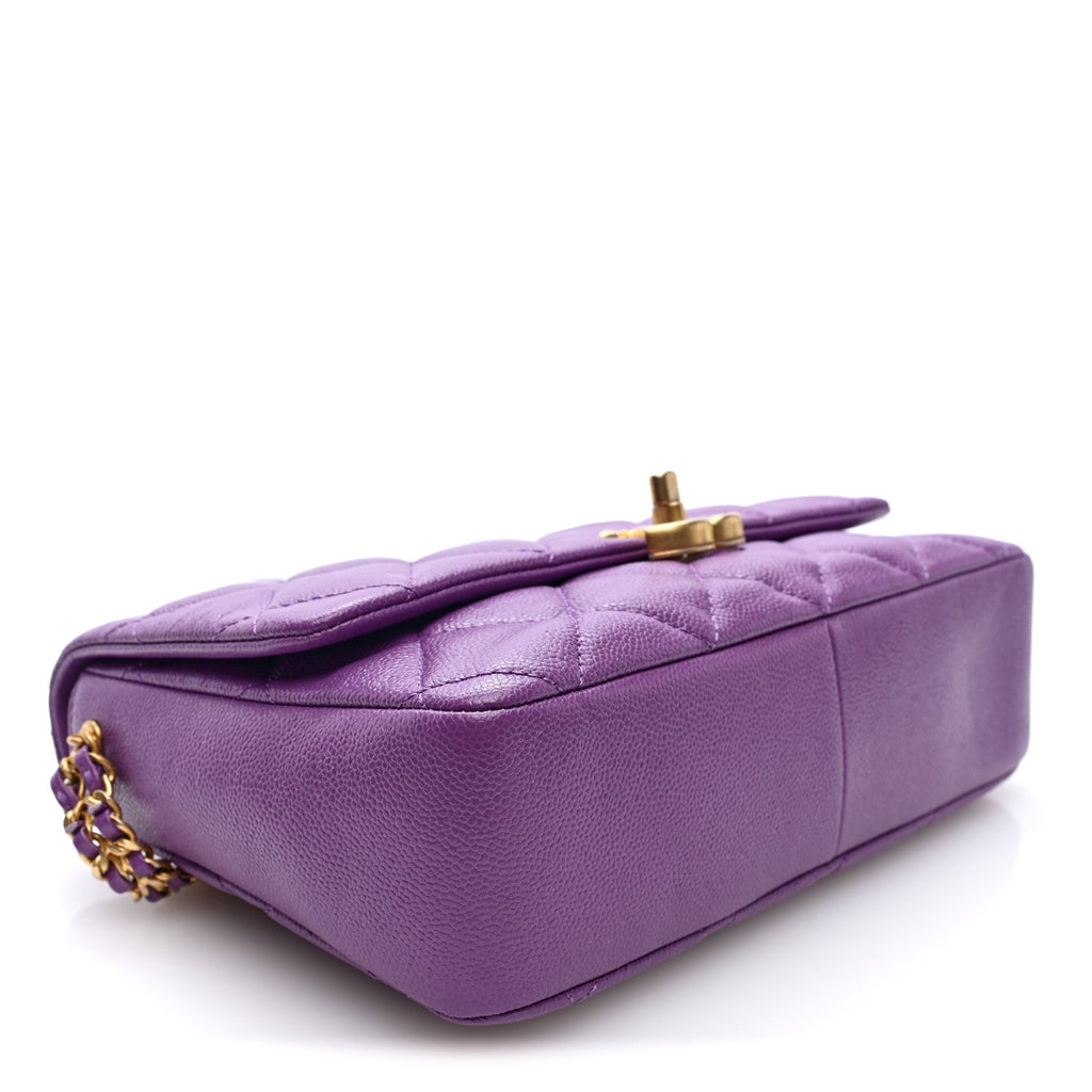 Shiny Caviar Quilted Large Chain Melody Flap Purple