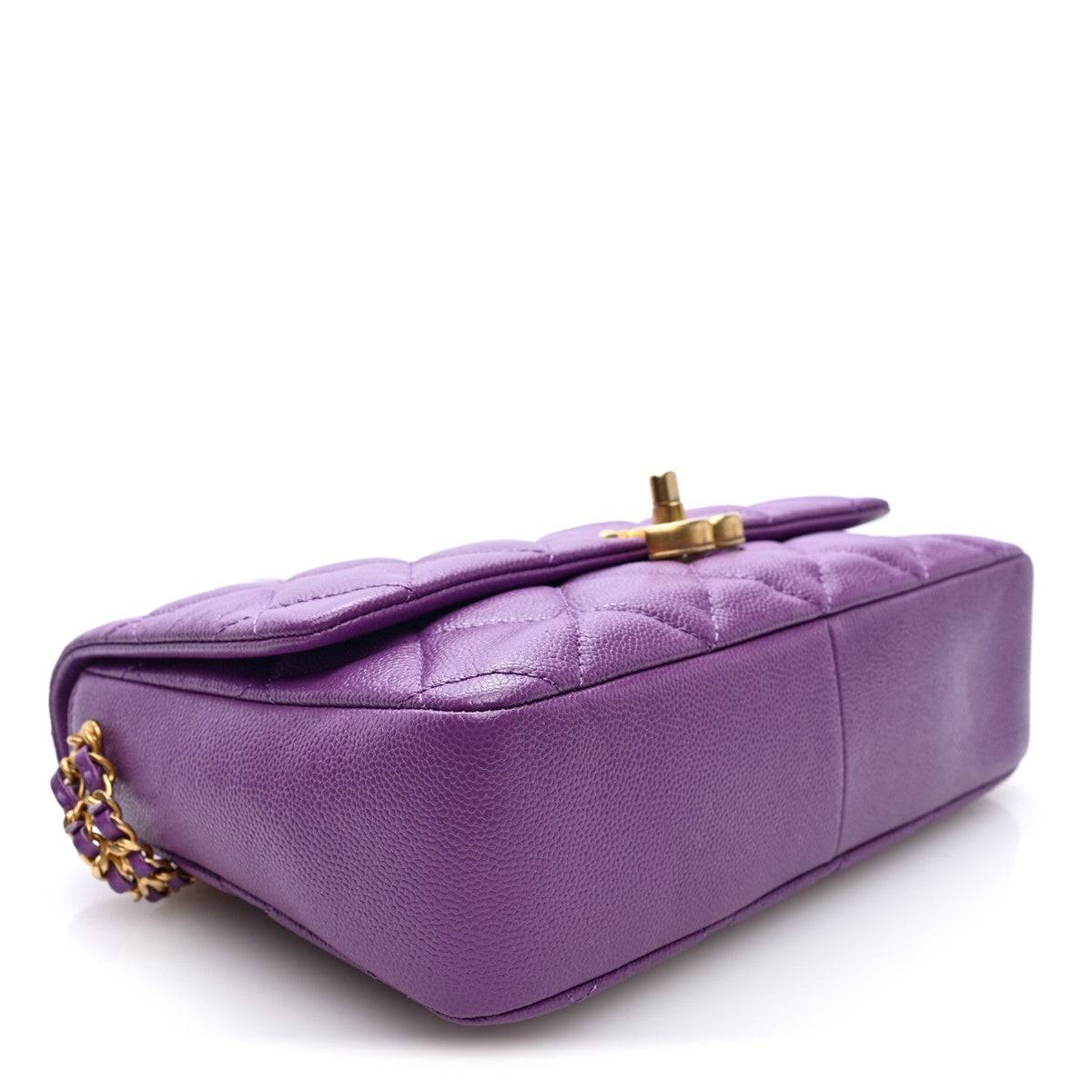 Shiny Caviar Quilted Large Chain Melody Flap Purple