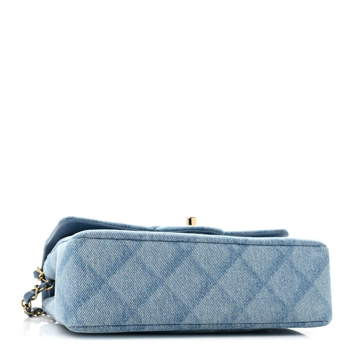 Printed Denim Quilted Small Double Flap Light Blue