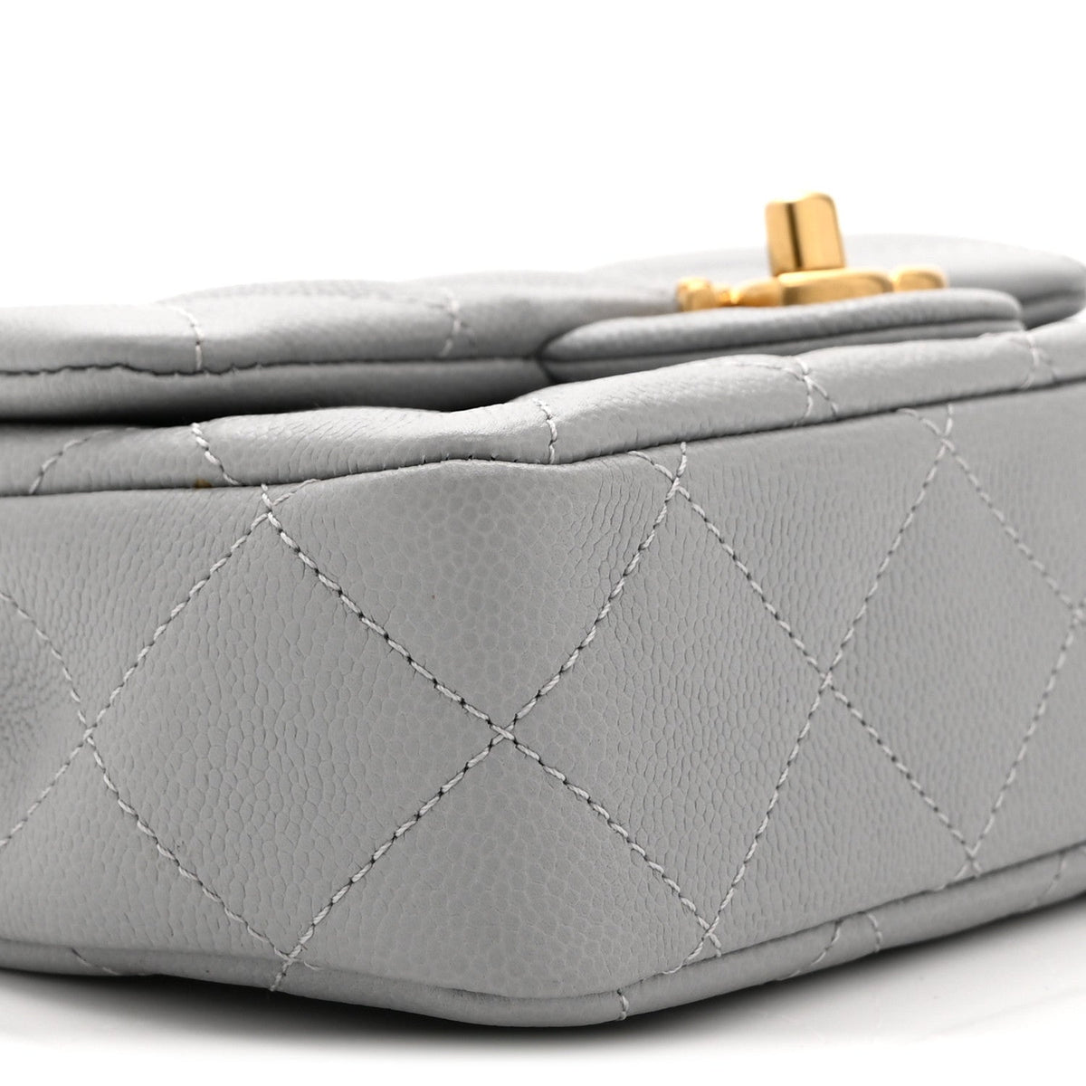 Caviar Quilted Mini Sweetheart Rectangular Flap Light Grey