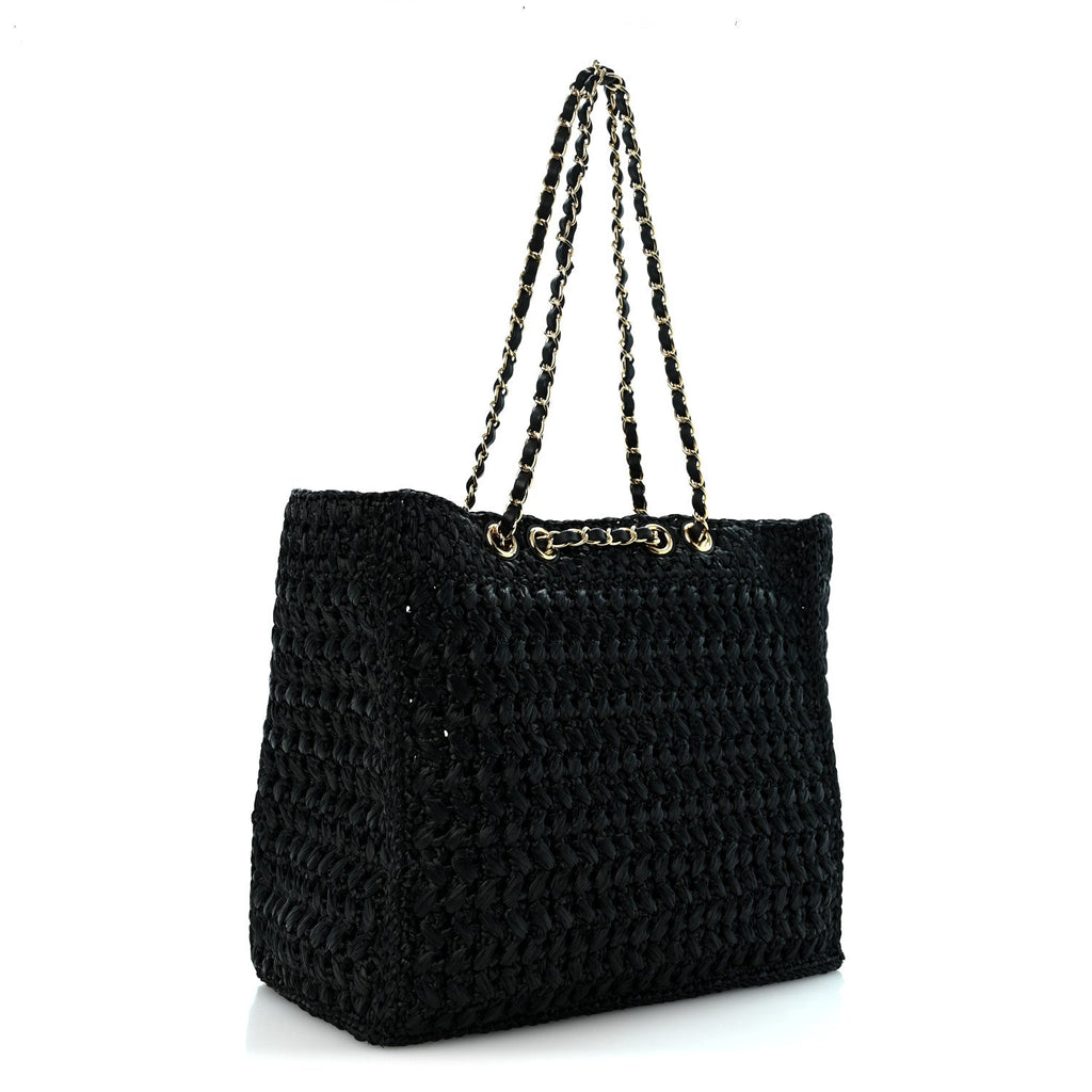 Raffia Coco Beach Shopping Bag Black
