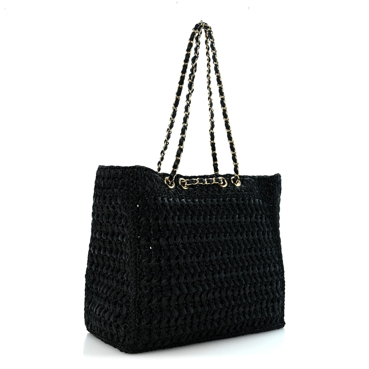 Raffia Coco Beach Shopping Bag Black