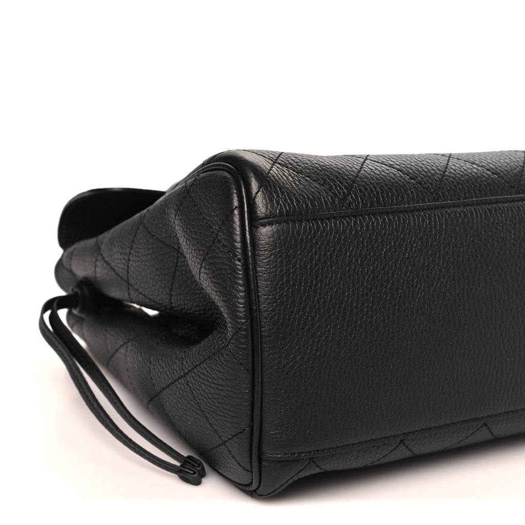 Grained Calfskin Stitched Urban Essentials Shopping Bag Black