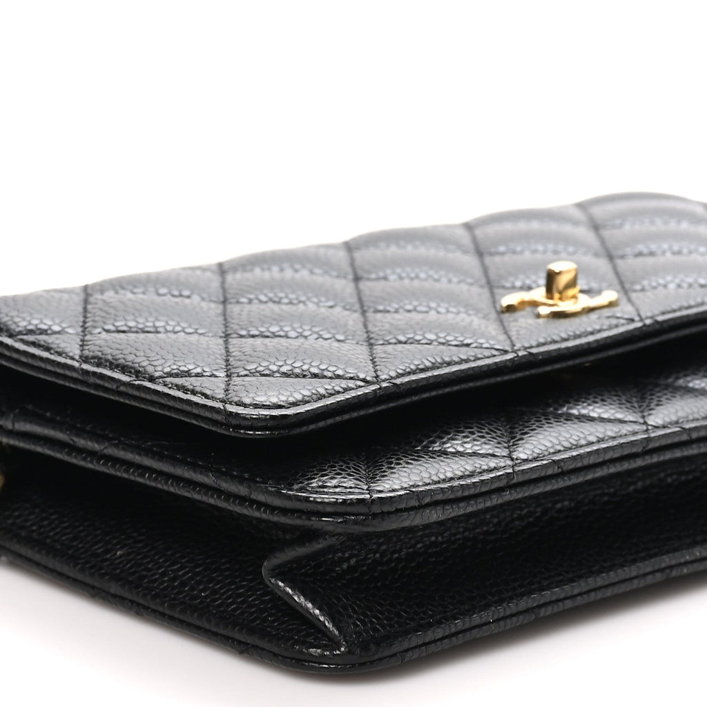 Caviar Quilted CC Turnlock Wallet On Chain WOC Black