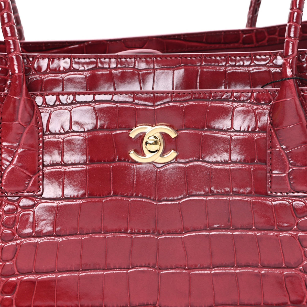 Calfskin Crocodile Embossed Archetype Large Shopping Tote Burgundy Burgundy