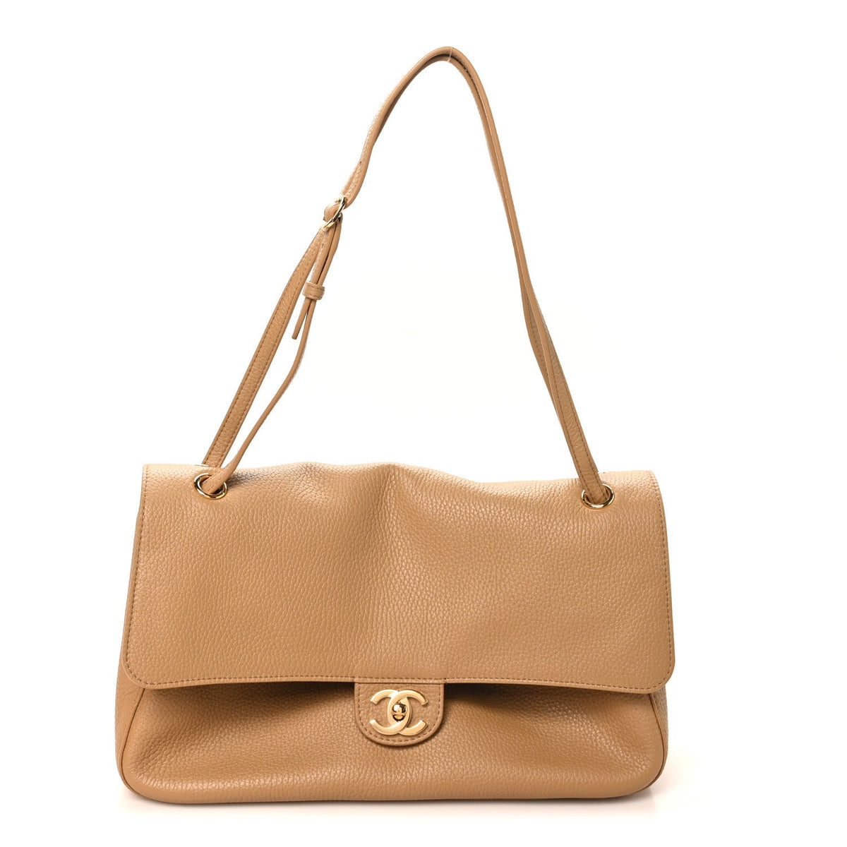 Grained Calfskin Small Souplissimo Maxi Flap Dark Beige