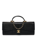 Calfskin Lizard Embossed Top Handle Long Clutch With Chain Black