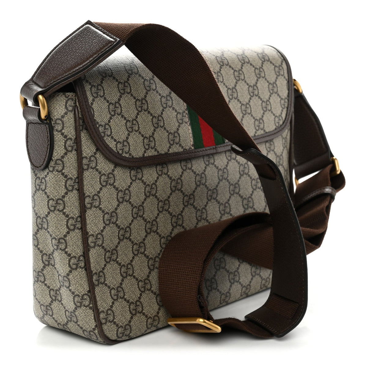 Tender GG Supreme Monogram Textured Dollar Calfskin Ophidia Messenger Bag Beige Ebony Dark Brown