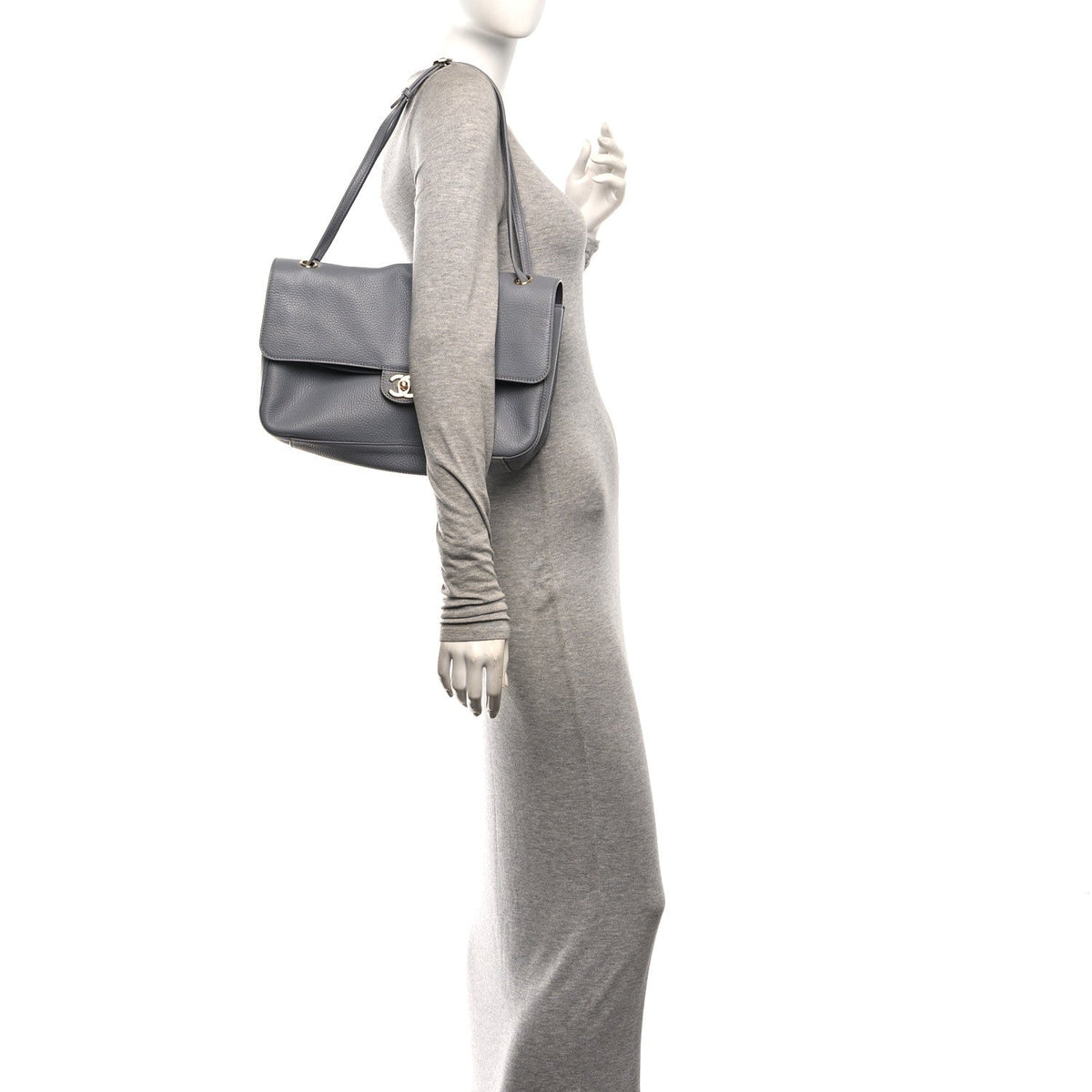 Grained Calfskin Small Souplissimo Maxi Flap Grey
