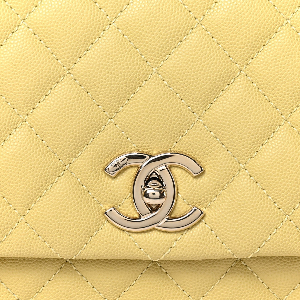 Caviar Quilted Small Coco Handle Flap Yellow