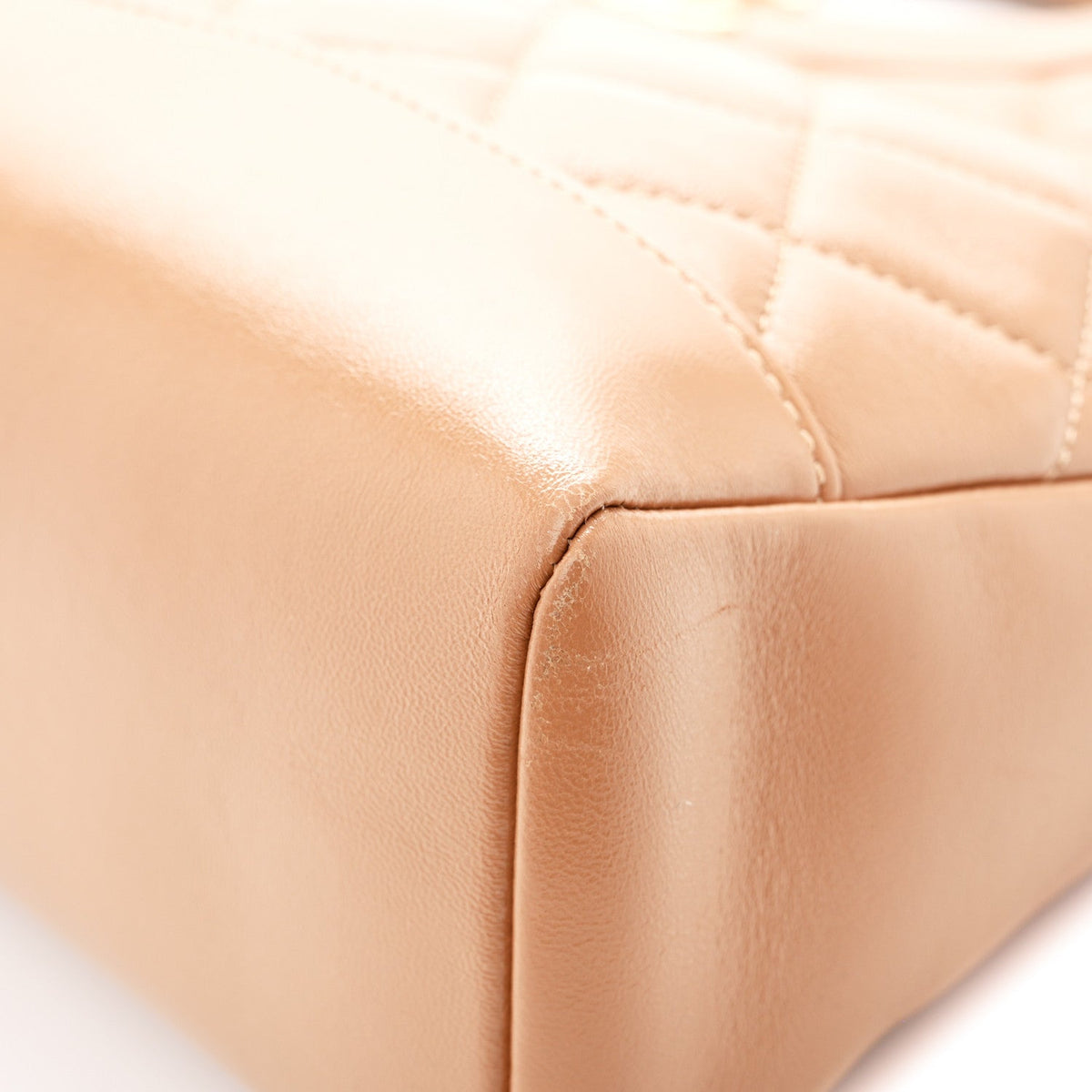 Shiny Crumpled Calfskin Quilted 31 Shopping Bag Dark Beige