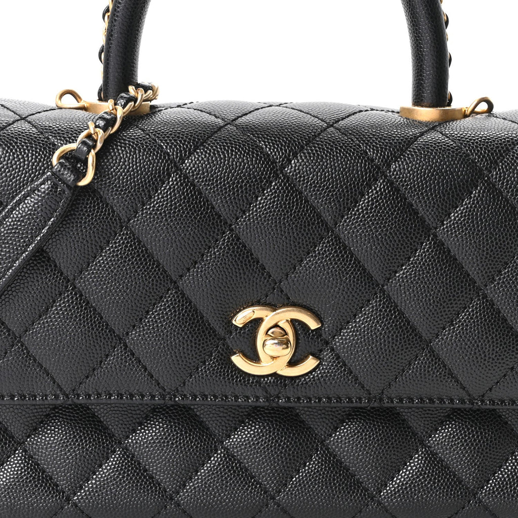 Caviar Quilted Mini Coco Chain Handle Flap Black
