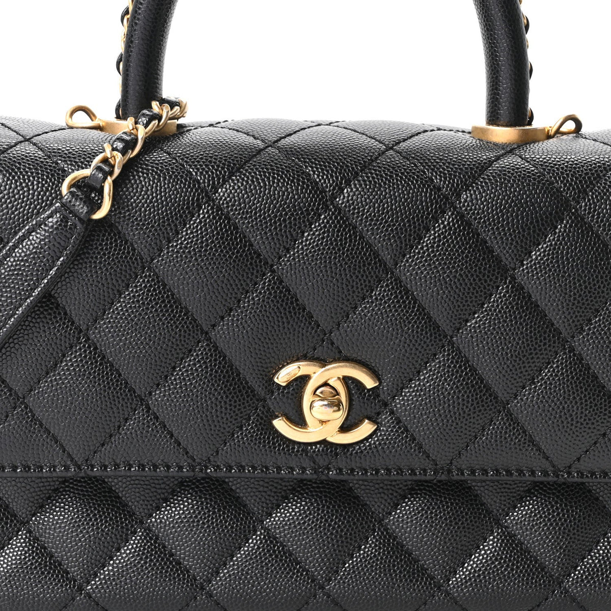 Caviar Quilted Mini Coco Chain Handle Flap Black