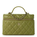 Caviar Quilted Top Handle Slim Vanity With Chain Khaki