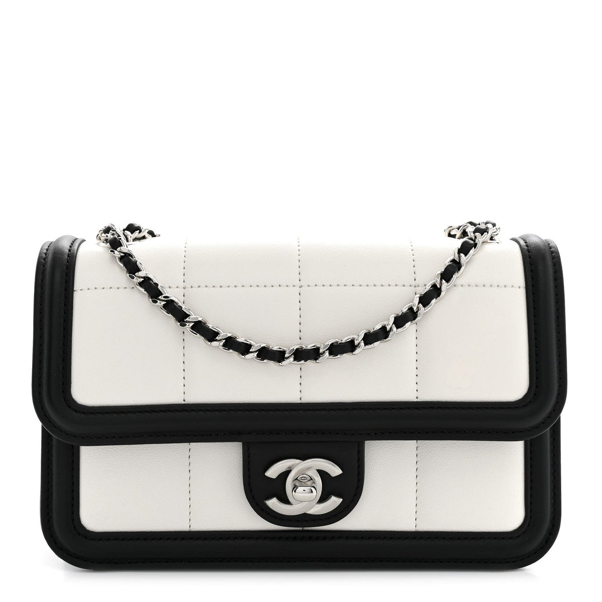 Lambskin Calfskin Mini Chocolate Bar Flap Bag White Black