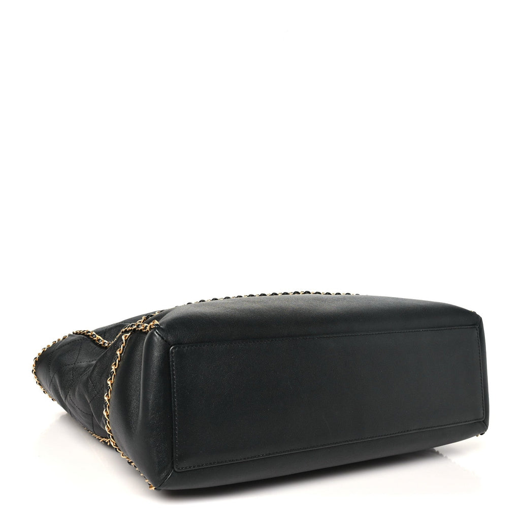 Calfskin Quilted Chain Lines Shopping Tote Black